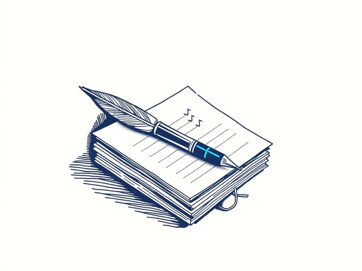 Notebook with a pen laid across the pages — planning complete